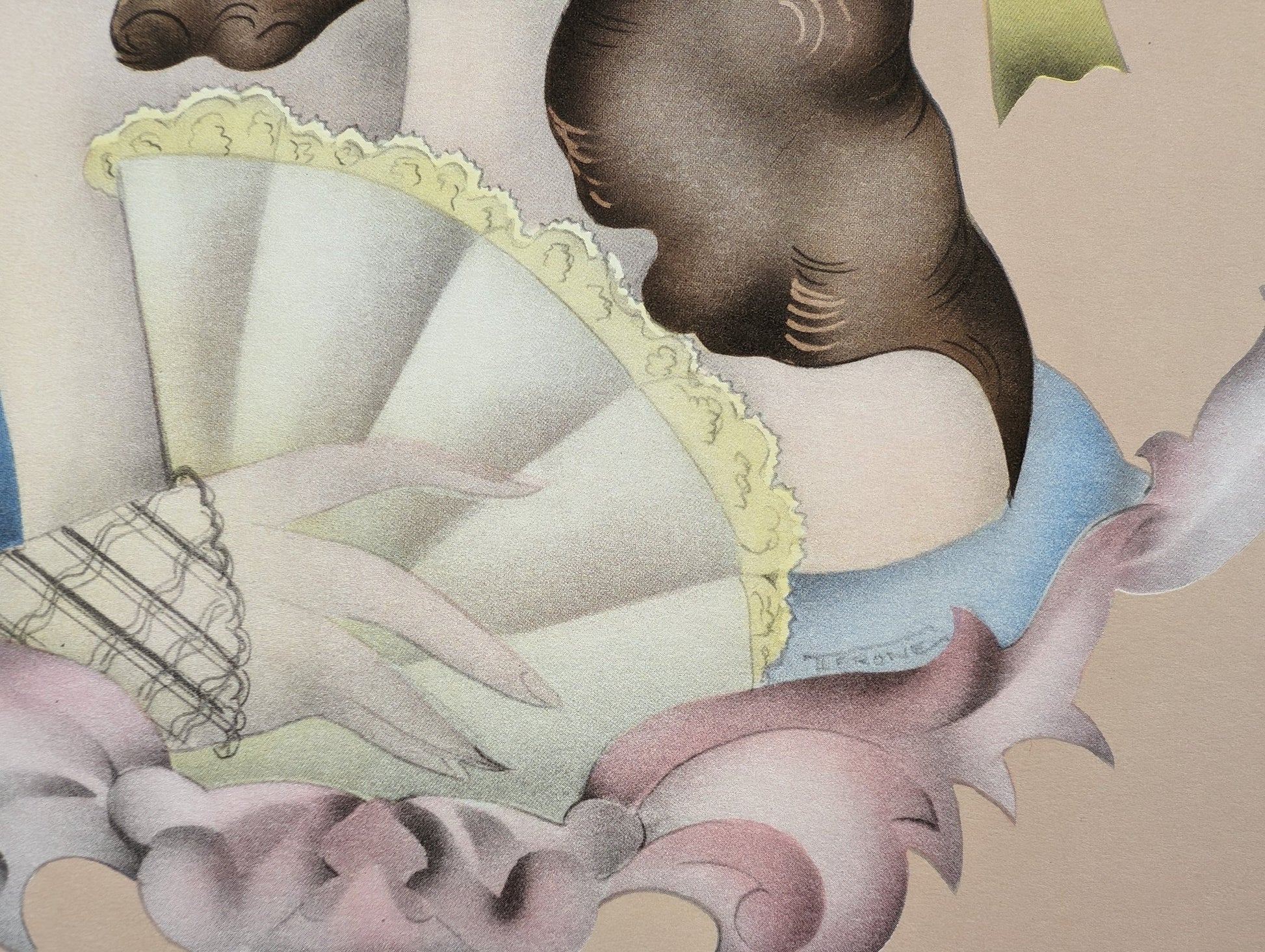 Beautytone Lady Profile by Terone, 1943 mint condition vintage lithograph from Borin Art - Pink Flamingos