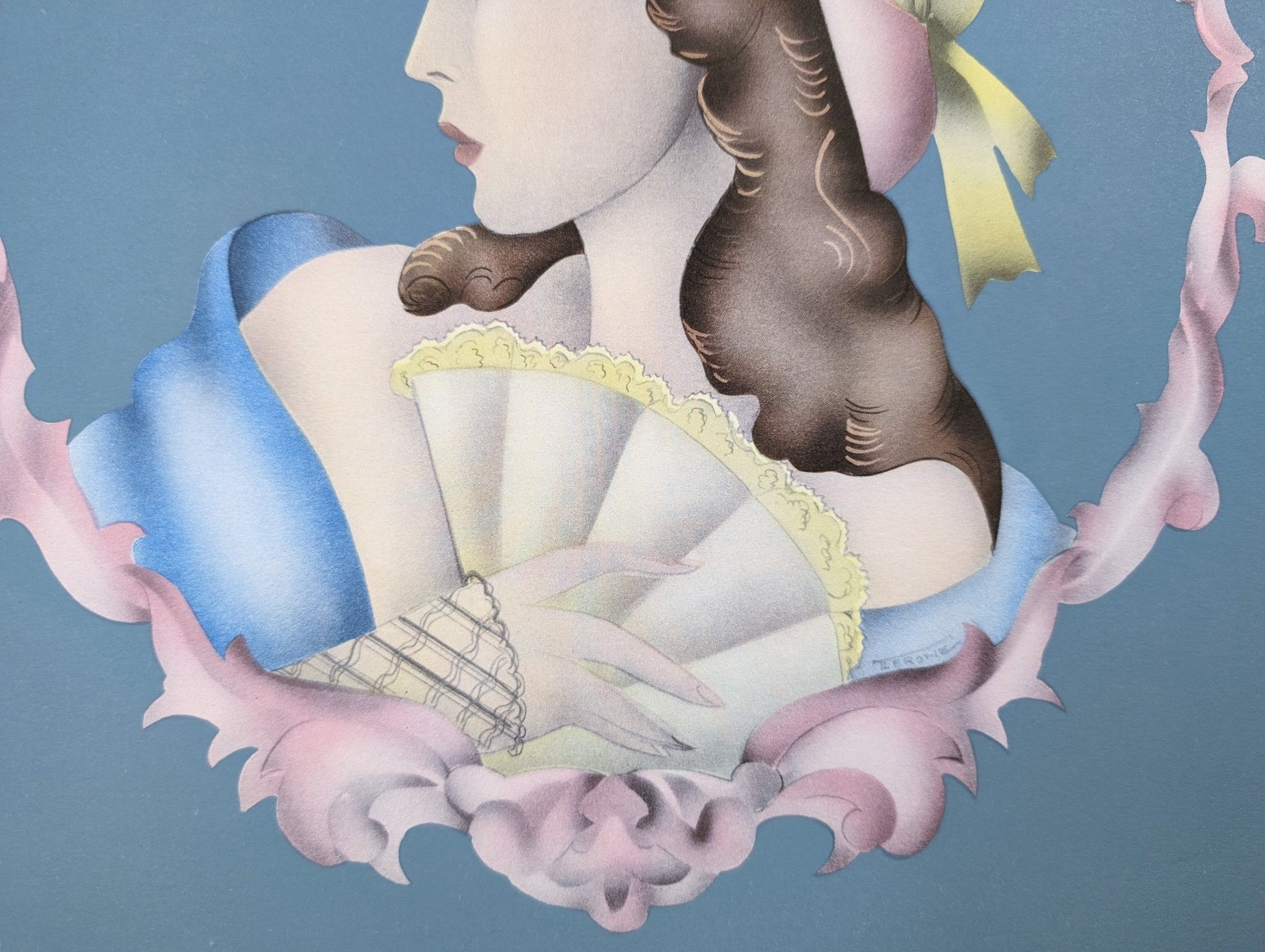 Beautytone Lady Profile by Terone, 1943 mint condition vintage lithograph from Borin Art - Pink Flamingos