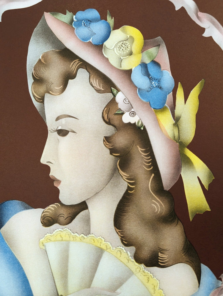 Beautytone Lady Profile by Terone, 1943 mint condition vintage lithograph from Borin Art - Pink Flamingos