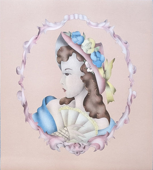 Beautytone Lady Profile by Terone, 1943 mint condition vintage lithograph from Borin Art - Pink Flamingos