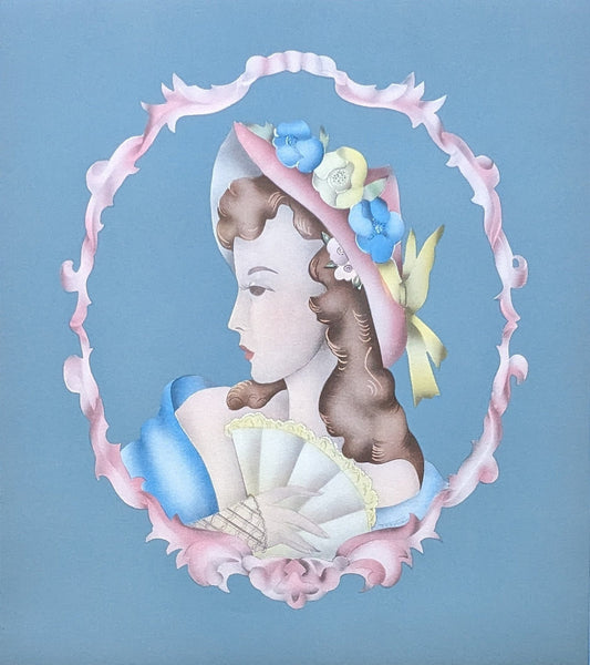 Beautytone Lady Profile by Terone, 1943 mint condition vintage lithograph from Borin Art - Pink Flamingos