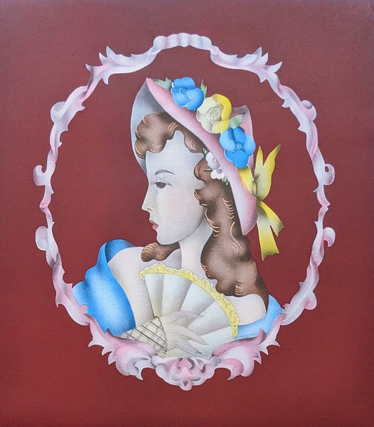 Beautytone Lady Profile by Terone, 1943 mint condition vintage lithograph from Borin Art - Pink Flamingos