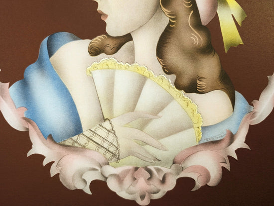 Beautytone Lady Profile by Terone, 1943 mint condition vintage lithograph from Borin Art - Pink Flamingos