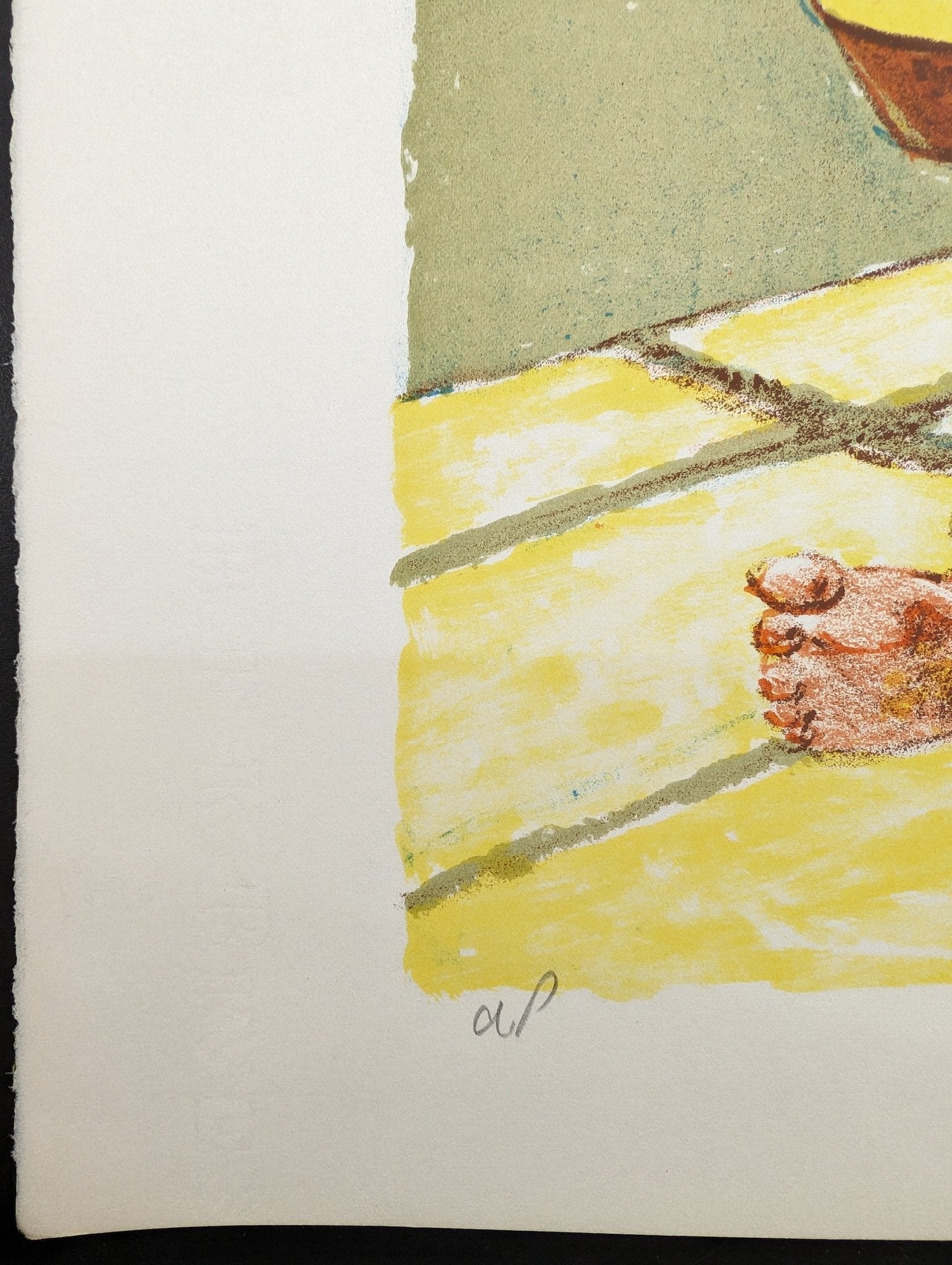 Children's Duet by Frank Palmieri, vintage signed and serial numbered stone lithograph circa 1970 - Stone Lithograph - Pink Flamingos