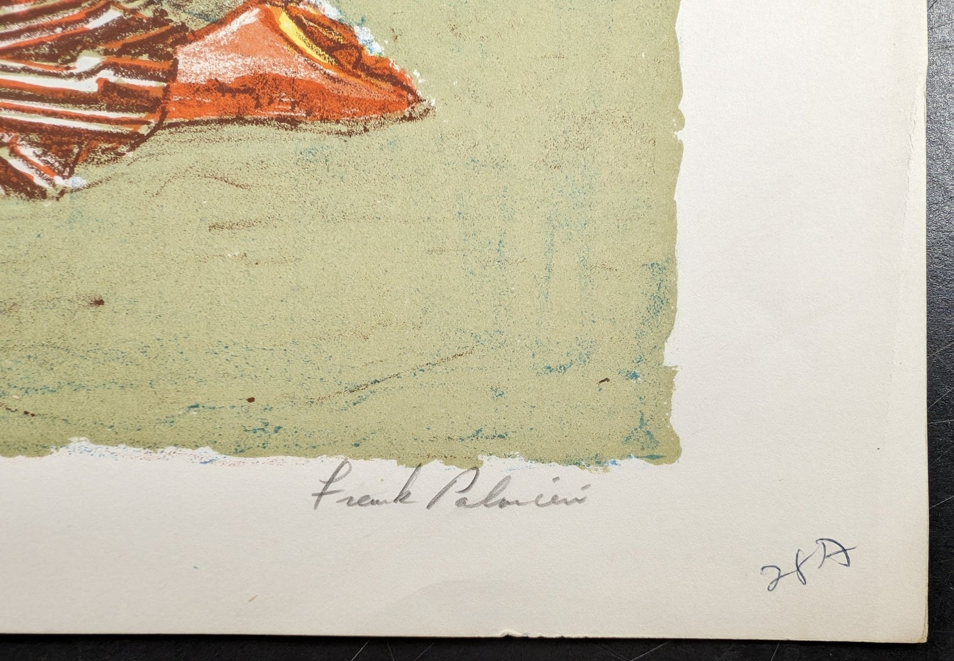 Children's Duet by Frank Palmieri, vintage signed and serial numbered stone lithograph circa 1970 - Stone Lithograph - Pink Flamingos