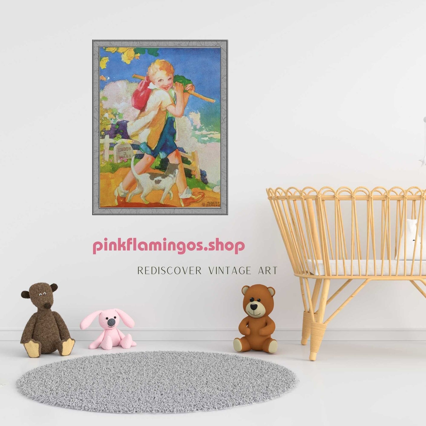 Dick Whittington by Hencke, mint condition authentic vintage lithograph printed in the 1930s - Pink Flamingos