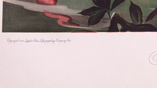 1946 Quaker State Lithographing flamingo print by renowned naturalist Roger Tory Peterson