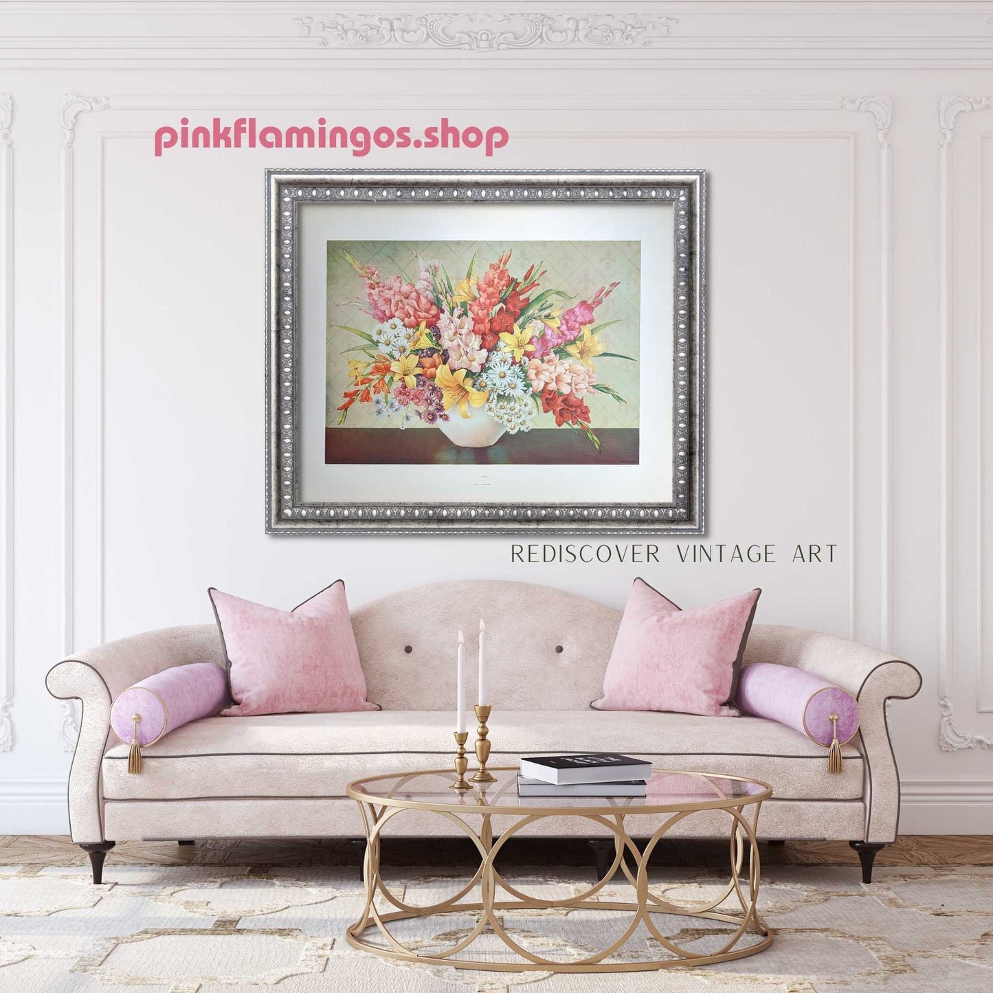 Gladiolus by D. Alexandroff, mint condition authentic vintage lithograph printed circa 1944 - Pink Flamingos
