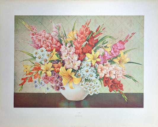 Gladiolus by D. Alexandroff, mint condition authentic vintage lithograph printed circa 1944 - Pink Flamingos