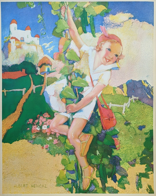 Jack and the Beanstalk by Hencke, mint condition authentic vintage lithograph printed in the 1930s - Offset Lithograph - Pink Flamingos