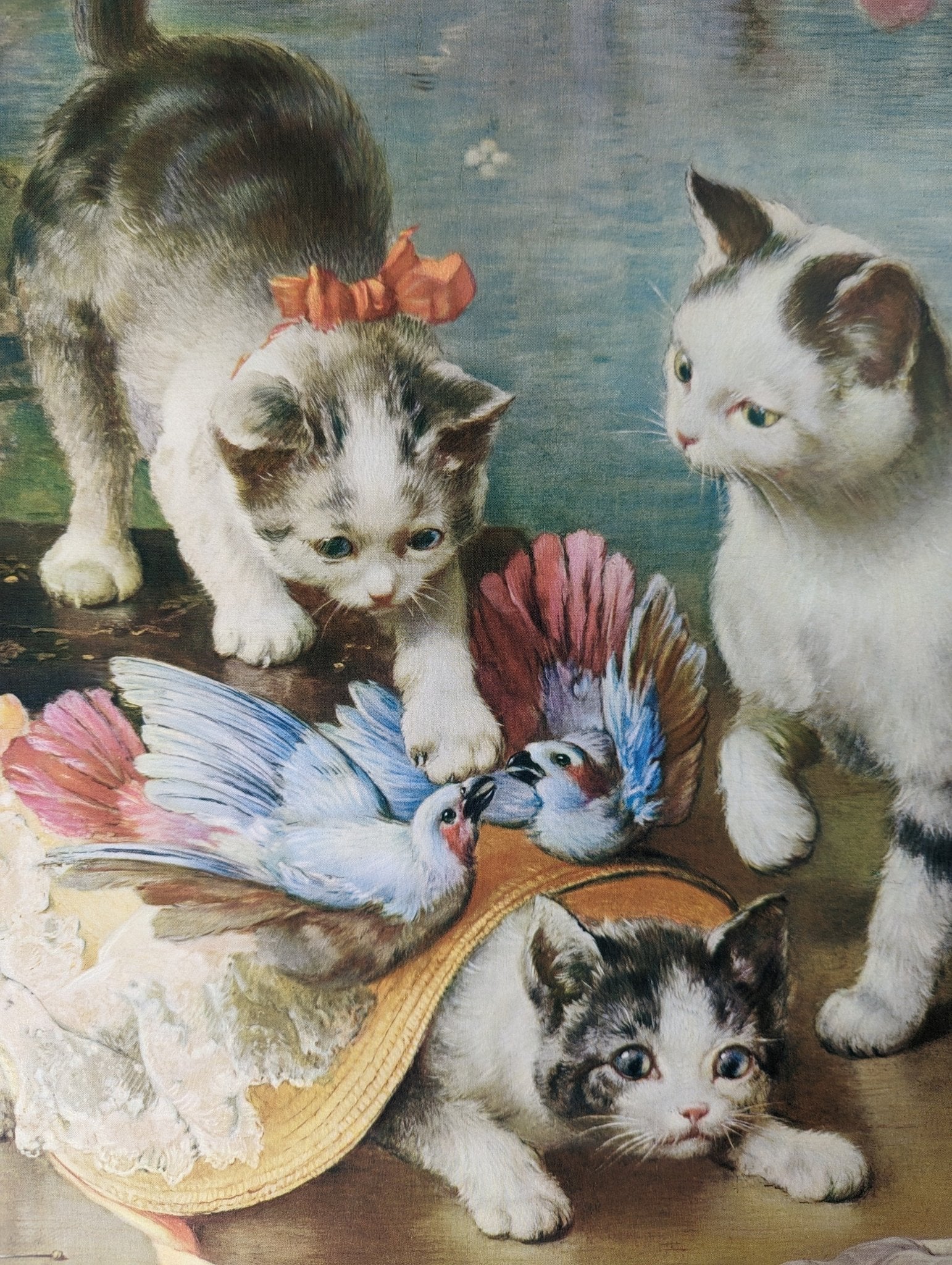 Kittens by Reichert, authentic mint condition vintage lithograph printed in the 1960s-1970s - Pink Flamingos