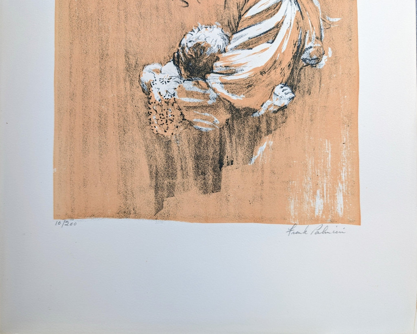 Mother and Baby by Frank Palmieri, vintage signed and serial numbered stone lithograph circa 1970 - Stone Lithograph - Pink Flamingos