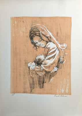Mother and Baby by Frank Palmieri, vintage signed and serial numbered stone lithograph circa 1970