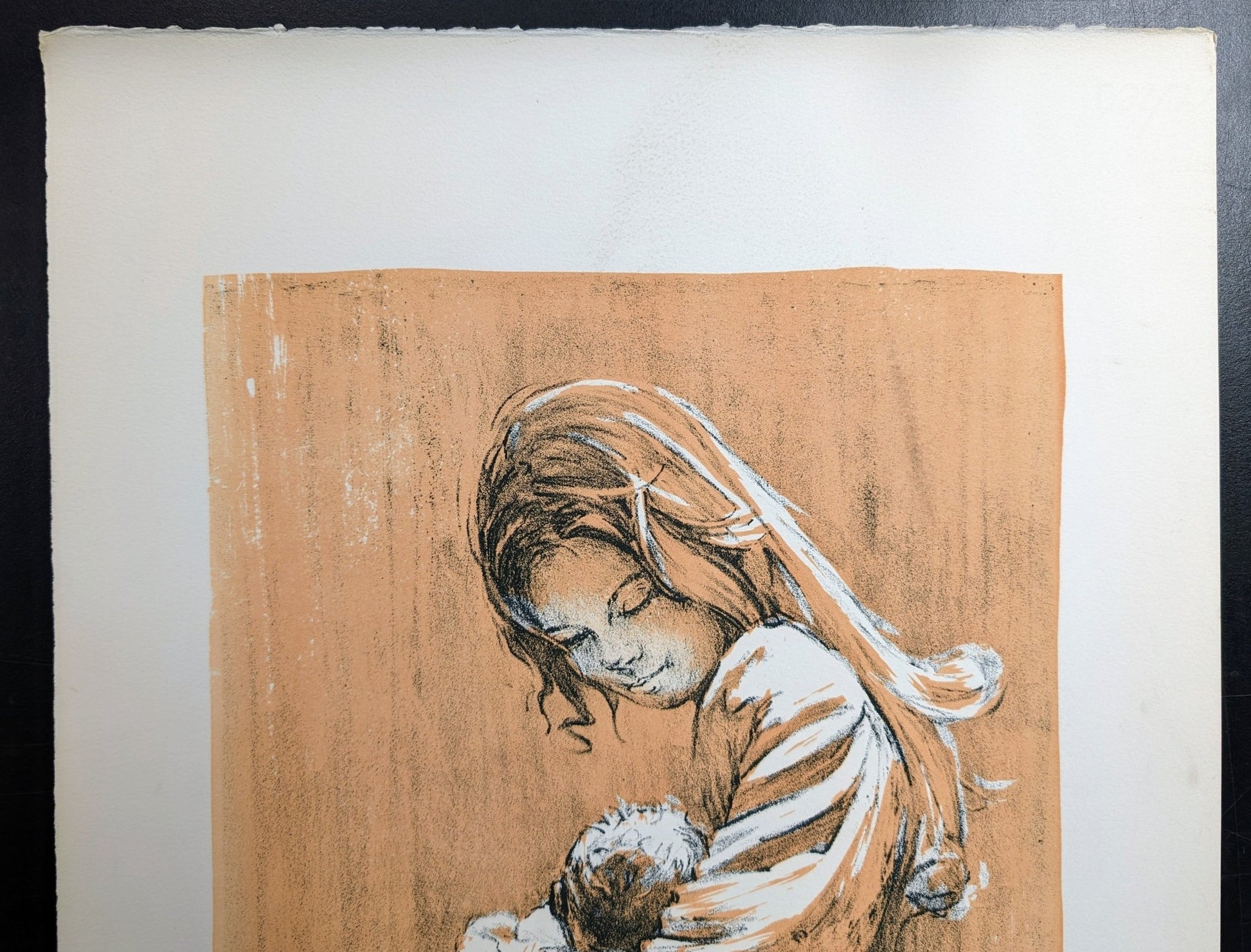 Mother and Baby by Frank Palmieri, vintage signed and serial numbered stone lithograph circa 1970 - Stone Lithograph - Pink Flamingos