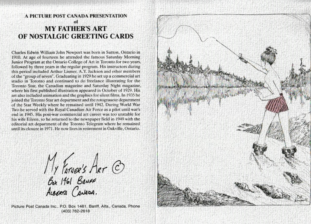My Father's Art of Nostalgic Greeting Cards by Canadian artist William Newport, mint condition vintage Art Deco greeting cards, set of 6 - Pink Flamingos