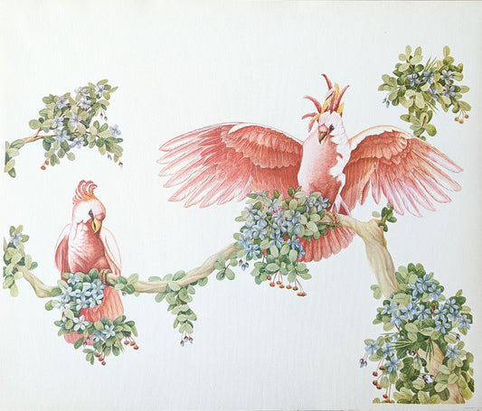 Pink Cockatoos by Turner, mint condition authentic vintage lithograph printed in the 1940s - Offset Lithograph - Pink Flamingos