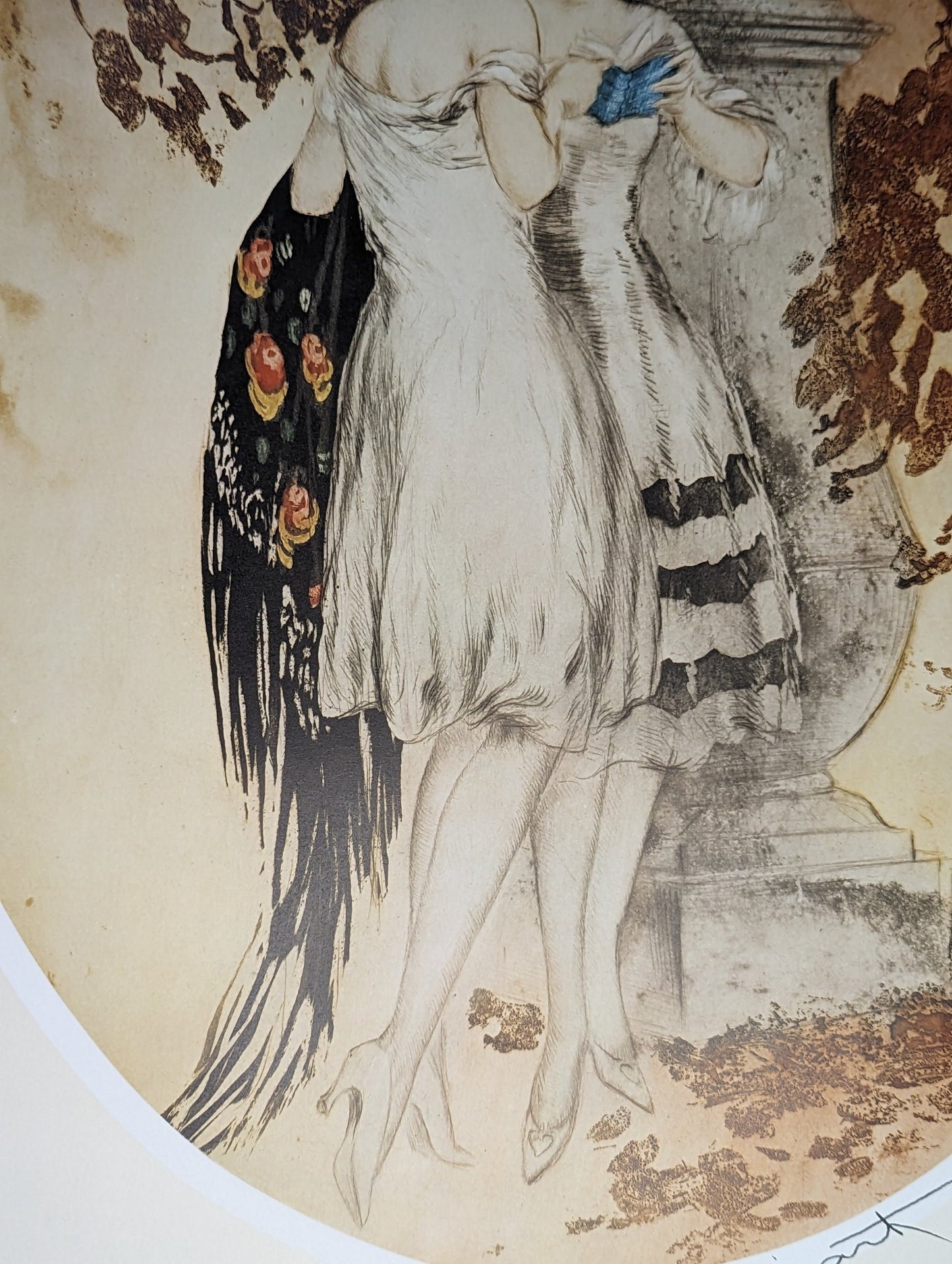 Secrets by Louis Icart, mint condition vintage French Art Deco lithograph printed in the 1970s - Offset Lithograph - Pink Flamingos