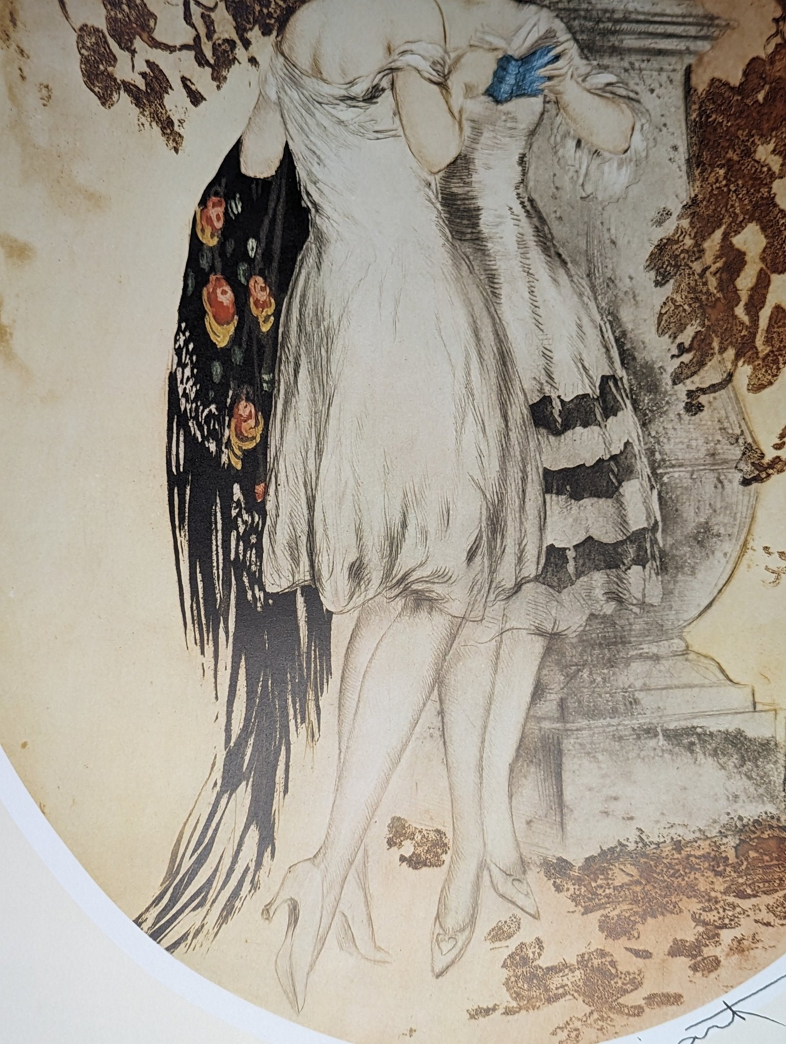 Secrets by Louis Icart, mint condition vintage French Art Deco lithograph printed in the 1970s - Offset Lithograph - Pink Flamingos