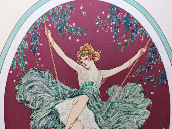 Swing by Le Boulte, mint condition authentic vintage lithograph printed in the 1920s - Offset Lithograph - Pink Flamingos