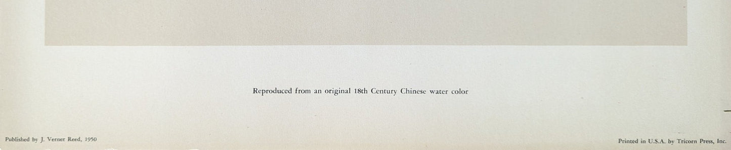 Tangerine - unique vintage collotype wall art circa 1950 from 18th century Chinese artwork - Collotype - Pink Flamingos