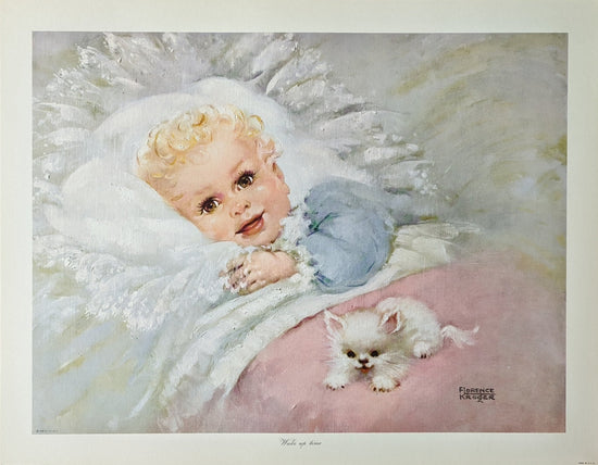 Wake-up Time by Florence Kroger, mint condition vintage lithograph printed in USA, 1958 - Offset Lithograph - Pink Flamingos